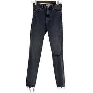 ZARA High Rise Distressed Black Skinny Jeans 27x26.5